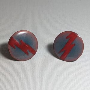 Vintage Handmade Circle Cufflinks Copper with Abstract Lightning Enamel Design